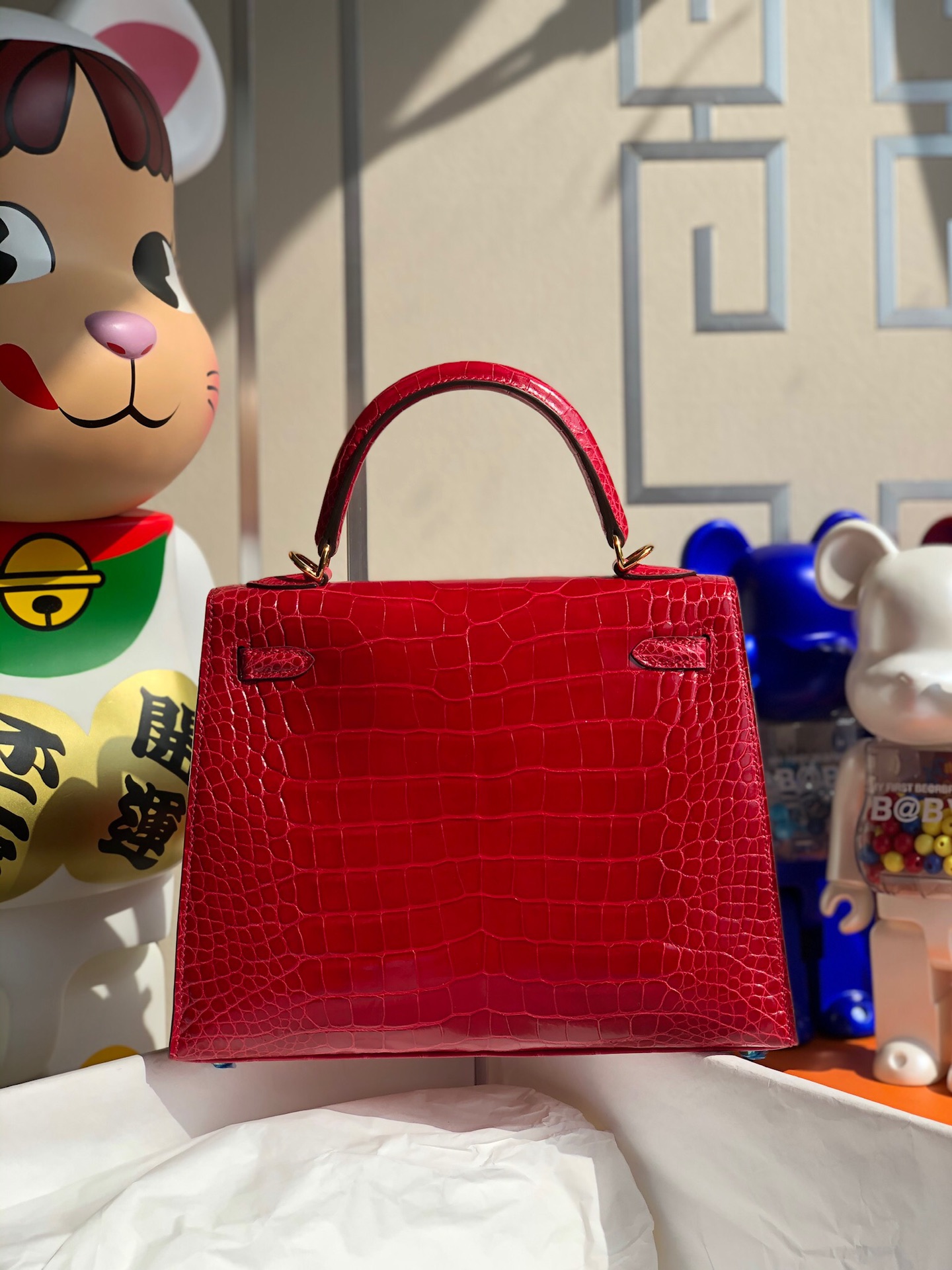 에르메스 켈리백25 레드 금장 샤이니 악어가죽